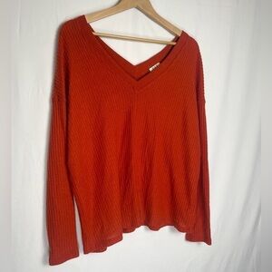 Project Social T Cozy Soft oversized red orange waffle knit long sleeve sweater